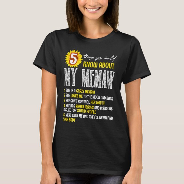 Camiseta 5 Things You Should Know About My Memaw Sunflower (Frente)