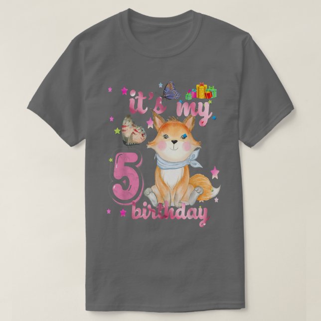 Camiseta 5 Year Old Fox 5th Birthday Party Animal Fox Lover (Frente do Design)