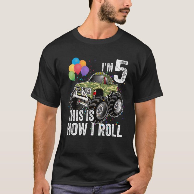 Camiseta 5 Years Old  5th Birthday Boy Monster Truck (Frente)