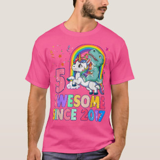 Camiseta 5 Years Old 5th Birthday Dinosaur Riding Unicorn S