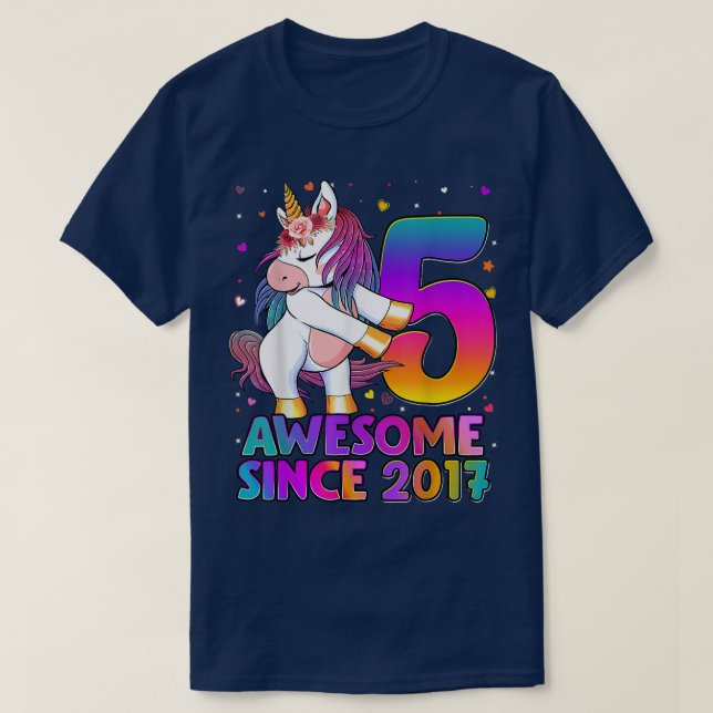 Camiseta 5 Years Old Unicorn Flossing 5th Birthday Girl Uni (Frente do Design)