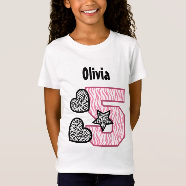 Camiseta 5o A zebra do aniversário listra V02B de cinco (Frente)