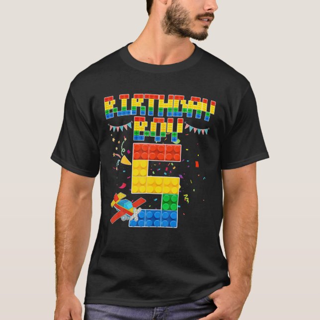 Camiseta 5Th Birthday Boy Building Brick 5 Years Old Blocks (Frente)