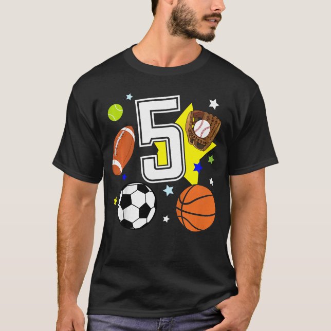 Camiseta 5th Birthday Sports Birthdayheme 5 Year Old Boy fu (Frente)