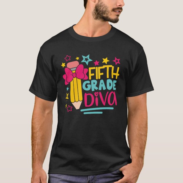 Camiseta 5th Grade Diva Girls Cute Head Bow Student & Teach (Frente)