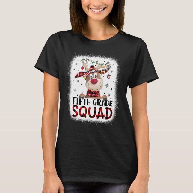 Camiseta 5th Grade Squad Plaid Reindeer Santa Hat Teacher C (Frente)