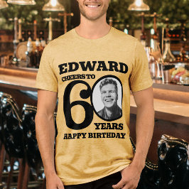 Camiseta 60ª Foto de aniversário e nome mono tom preto