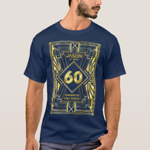 Camiseta 60º aniversário Art Deco Dourado Excelente Azul 