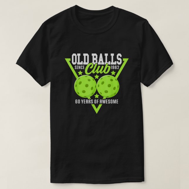 Camiseta 60º aniversário I Old Balls Club I Pickleball Ball (Frente do Design)