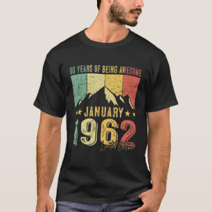 Camiseta 60º Aniversário Nascer De Janeiro De 1962 60 Ano