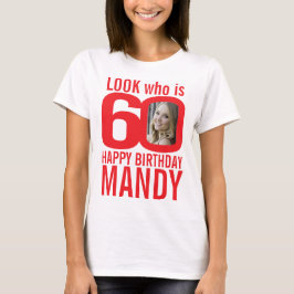 Camiseta 60º aniversário vermelho aparência 60 foto persona