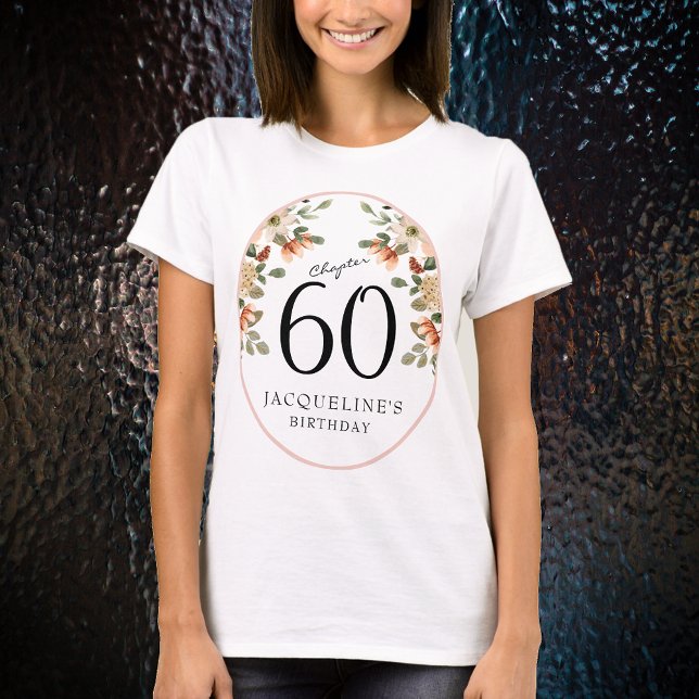 Camiseta 60. º aniversário Vintage Floral (Our elegant 60th Birthday Vintage Floral t-shirts from Zazzle can transform your party's atmosphere)