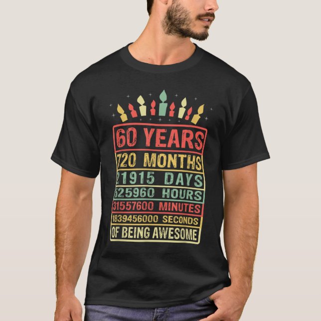 Camiseta 60 Anos 720 Meses Desde 1960 60º Aniversário (Frente)
