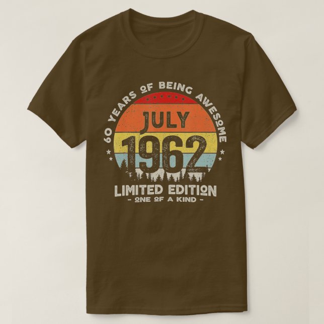 Camiseta 60 anos de idade julho de 1962 Edição limitada, 60 (Frente do Design)