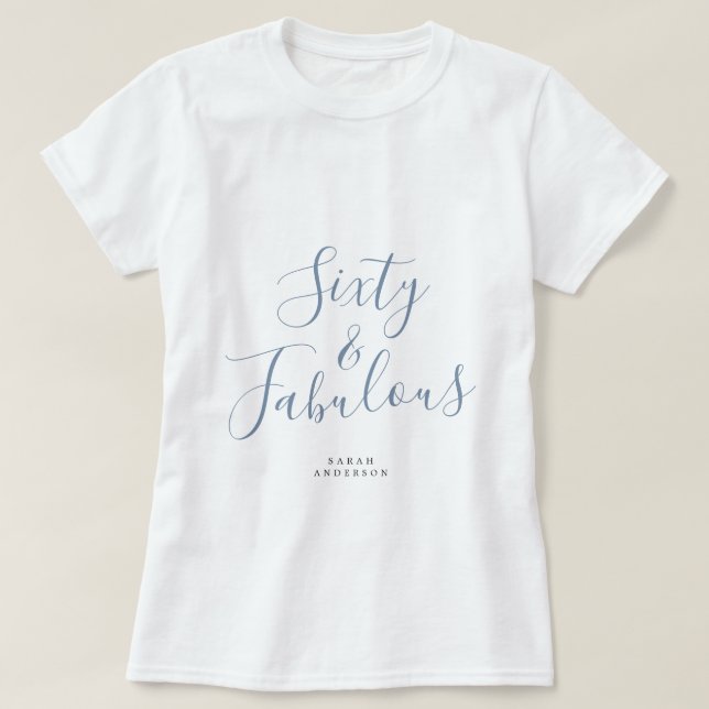 Camiseta 60 Fabuloso Nome Azul Personalizado 60º Presente d (Frente do Design)