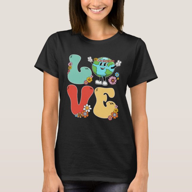 Camiseta 60s 70s Retro Love World Earth Day 2023 Teacher Sc (Frente)