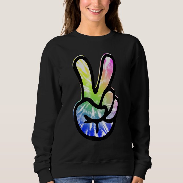 Camiseta 60s 70s Tie Dye Peace Hand Sign   Hippie (Frente)