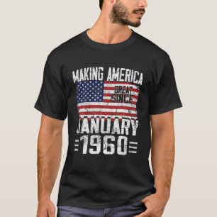 Camiseta 62º Aniversário Presente Janeiro De 1960 Bandeir