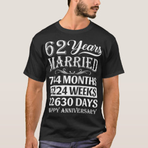 Camiseta 62 anos de casamento Feliz 62.º aniversário de cas