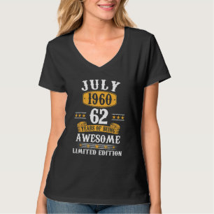 Camiseta 62 Anos de Idade Julho 1960 62º Aniversário