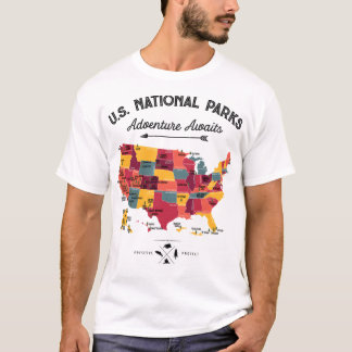Camiseta 62 National Parks Map Oferece ao US Park Vintage C