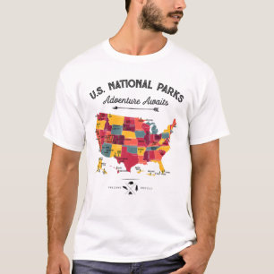 Camiseta 62 National Parks Map Oferece ao US Park Vintage C
