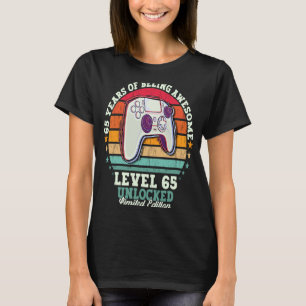 Camiseta 65º aniversário Nível 65 Gamer Vintage desbloquead