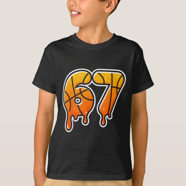 Camiseta 67 Basketball Halftone Meme Gen Alpha Slang Drip S (Frente)