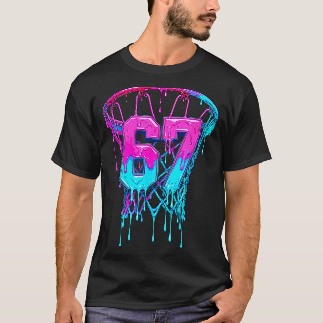 Camiseta 67 Basquete Gotejamento Seis Sete Engraçado  (Frente)