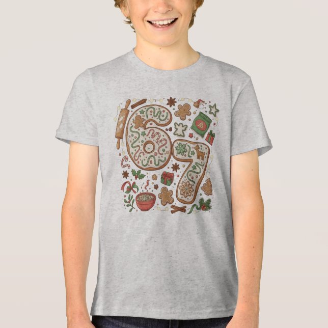 Camiseta 67 Biscoito de Gengibre de Natal Engraçado 6 7 Sei (Frente)