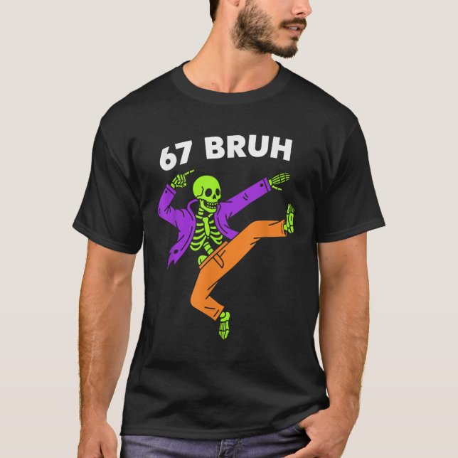 Camiseta 67 Bruh Halloween Dabbing Esqueleto Meme 6 7 Númer (Frente)