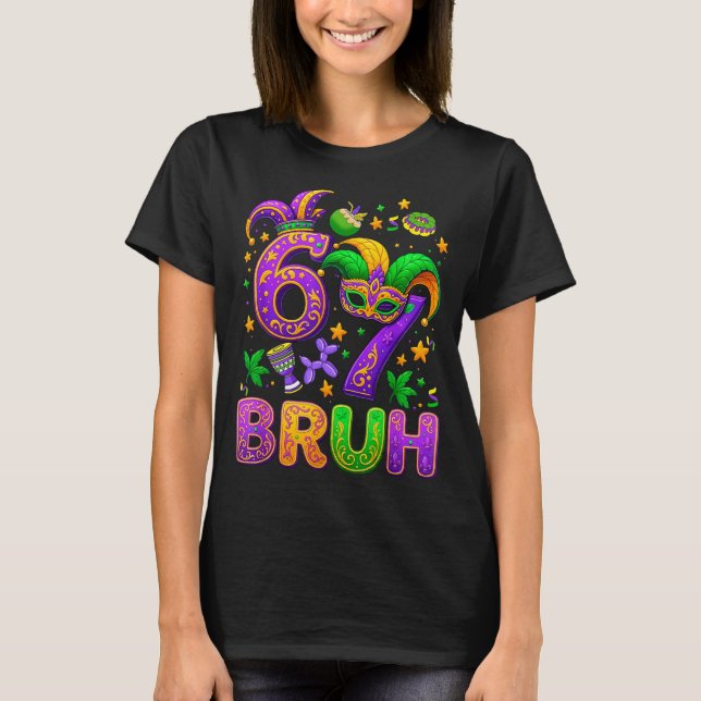 Camiseta 67 Bruh Mardi Gras Jester Mask New Orleans  (Frente)