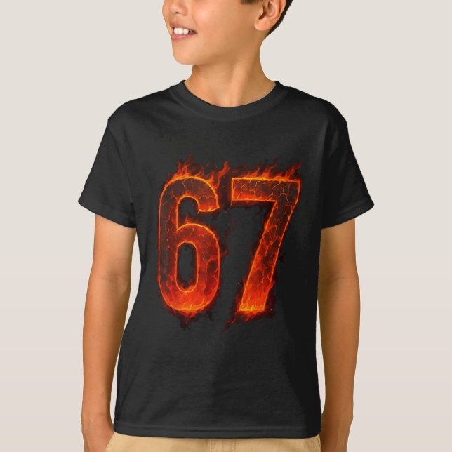 Camiseta 67 Chama Número Seis Sete Meme 67 Criança _1  (Frente)