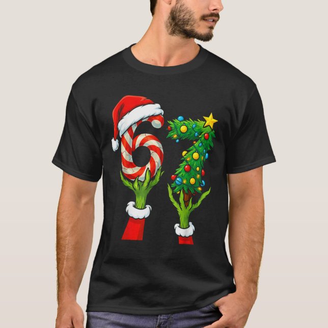 Camiseta 67 Christmas 6 7 Meme Hands Holiday Gen Alpha For  (Frente)