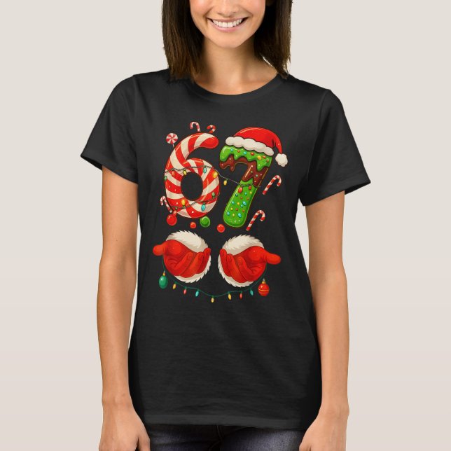 Camiseta 67 Christmas 6 7 Six Seven Meme 67 Candy Cane Xmas (Frente)