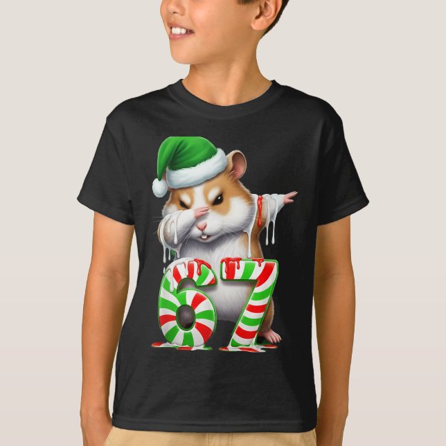 Camiseta 67 Christmas Funny 67 Brainrot Youth Kids Hamster  (Frente)
