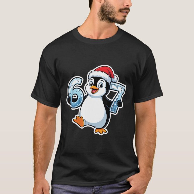 Camiseta 67 Christmas Penguin Santa Hat Birthday Holiday  (Frente)