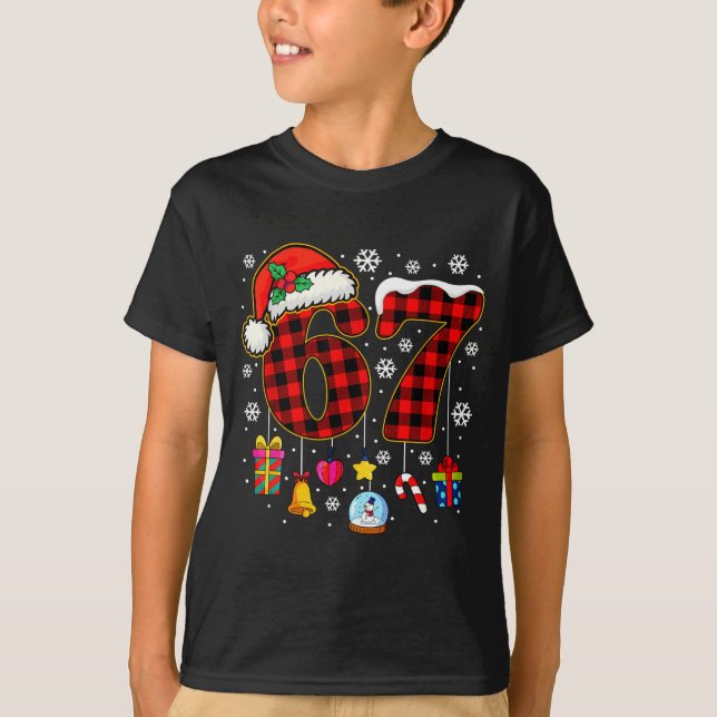 Camiseta 67 Christmas Red Plaid 6 7 Six Seven Boys Christma (Frente)