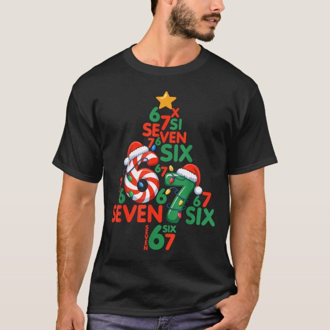 Camiseta 67 Christmas Tree Candy Cane Holiday Six Seven Mem (Frente)