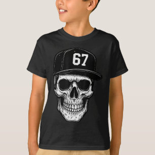 Camiseta 67 Crânio Halloween Brainrot Meme Seis Sete Crianç