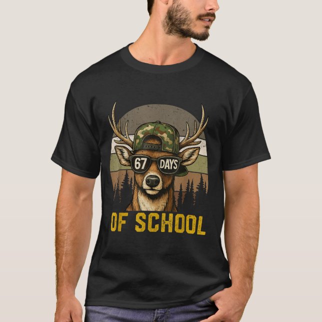 Camiseta 67 Days Of School Deer Hunting Boy Camo Boy Girl T (Frente)