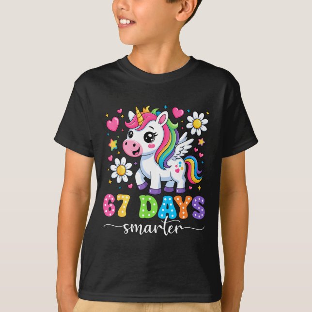 Camiseta 67 Days Smarter Unicorn Girl Kid Teacher 67th Day  (Frente)