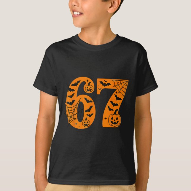 Camiseta 67 Halloween Seis Sete Brainrot Meme Meninos Diver (Frente)