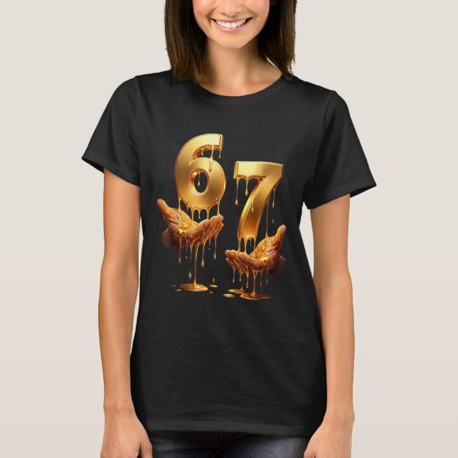 Camiseta 67 Hands Six Seven 6 7 Gold Drip Teens Boys Kids D (Frente)