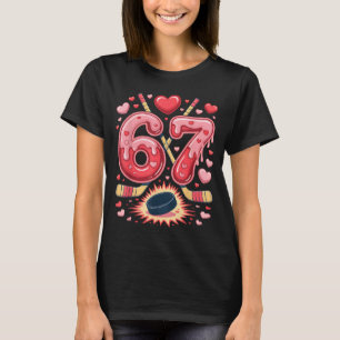 Camiseta 67 Hockey no Coração Design de Dia dos Namorados L