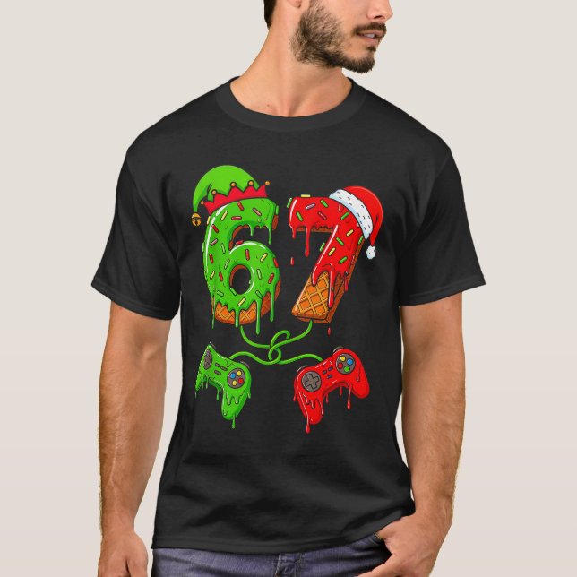Camiseta 67 Ice Cream Drip Meme Gamer Six Seven Christmas B (Frente)