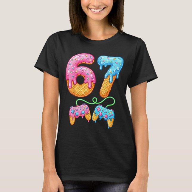 Camiseta 67 Ice Cream Drip Meme Gamer Six Seven Gen Alpha S (Frente)