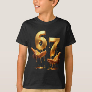 Camiseta 67 Mãos Six Seven 6 7 Ouro Gotejamento Adolescente