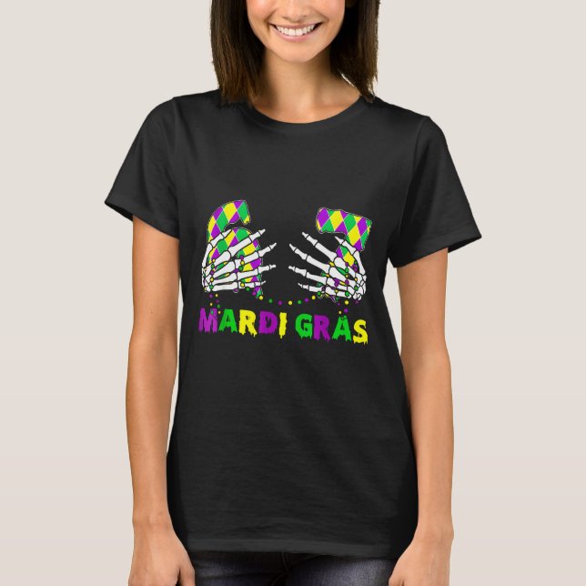 Camiseta 67 Mardi Gras Skeleton Hands Fleur De Lis 6 7 Meme (Frente)