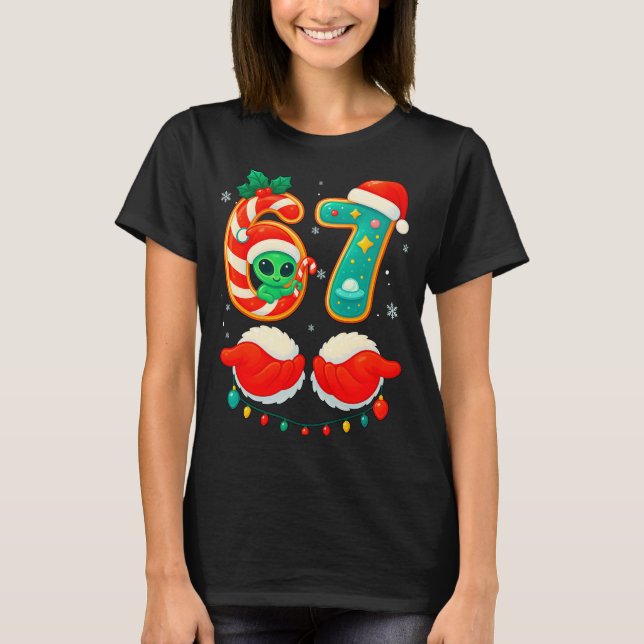 Camiseta 67 Meme Christmas Funny Alien Santa Six Seven Xmas (Frente)